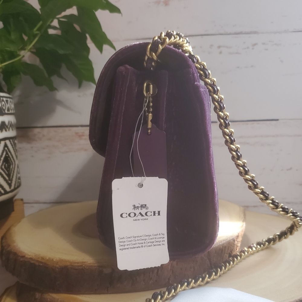 COACH RETAIL Velvet Deep Purple Quilted Studded Turnlock Bag - Picture 12 of 16